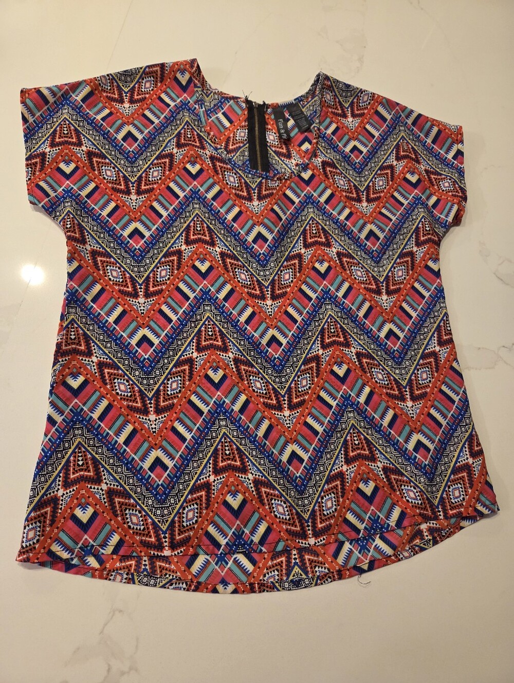 Fun & Flirt Multicolor Chevron Short Sleeve Top
